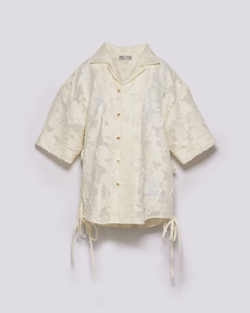 古巴領綁帶襯衫|米白