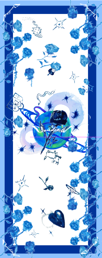 限定長版絲巾-星球與玫瑰|藍白