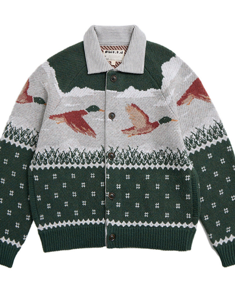 井之頭薑母 拉格蘭袖獵裝針織外套｜綠