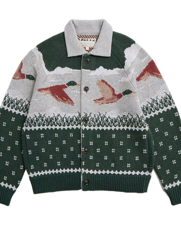 井之頭薑母 拉格蘭袖獵裝針織外套｜綠