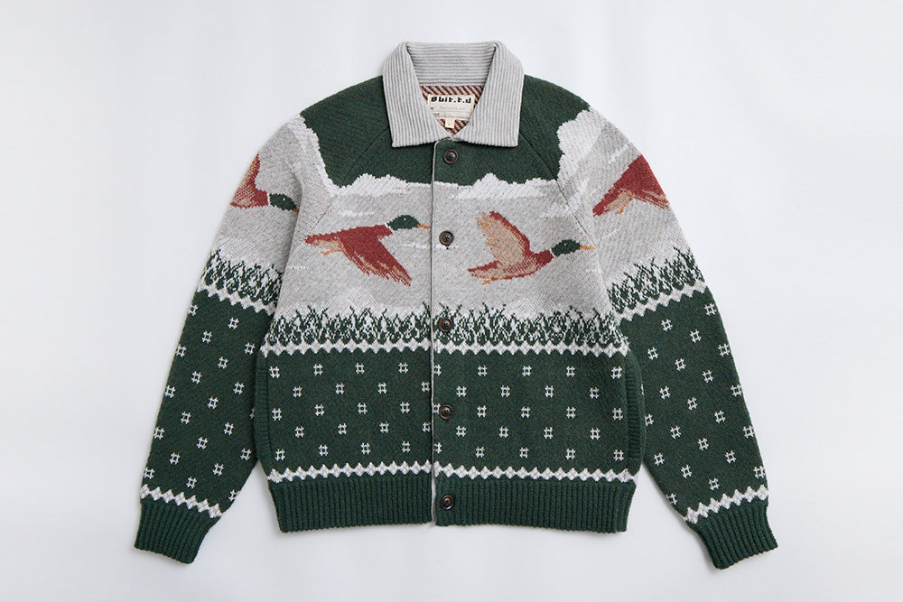 井之頭薑母 拉格蘭袖獵裝針織外套｜綠