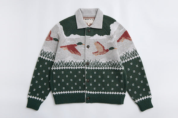 井之頭薑母 拉格蘭袖獵裝針織外套｜綠