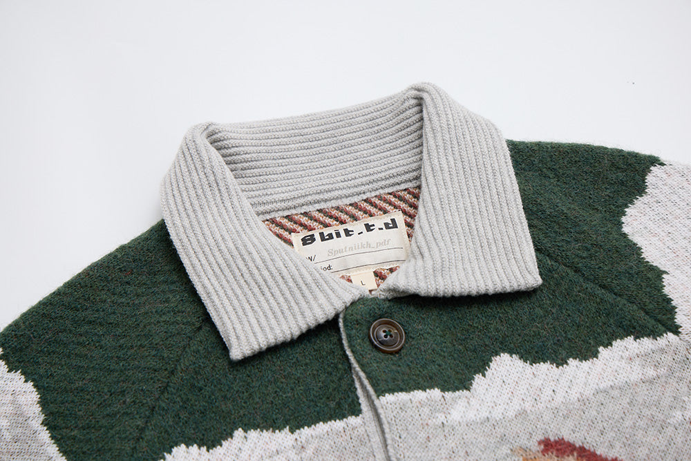 井之頭薑母 拉格蘭袖獵裝針織外套｜綠