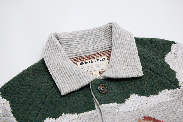 井之頭薑母 拉格蘭袖獵裝針織外套｜綠