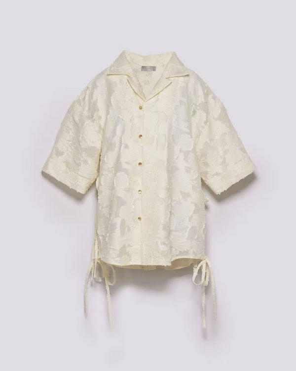 古巴領綁帶襯衫｜米白