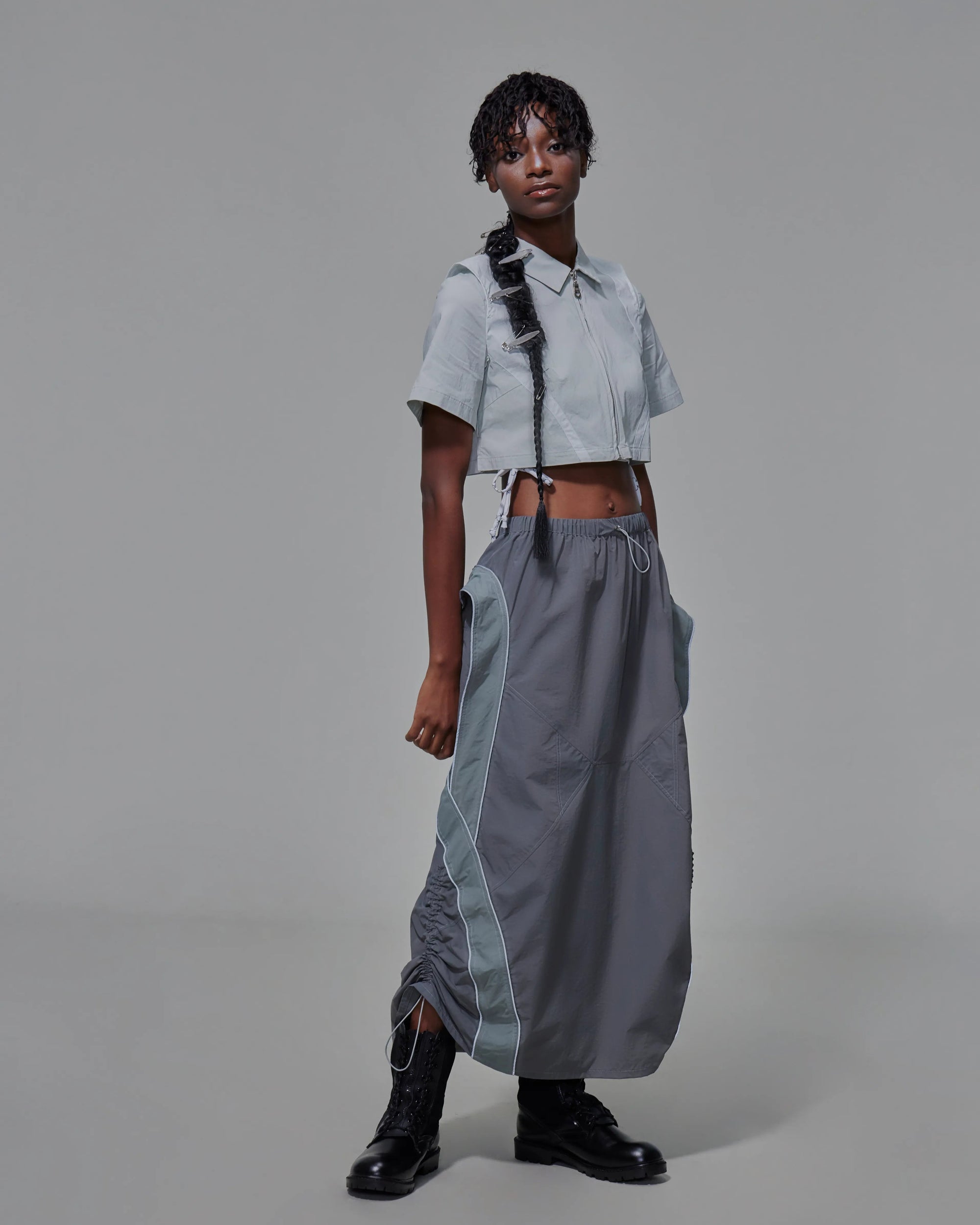 Front Zip Duel-tone Crop Top