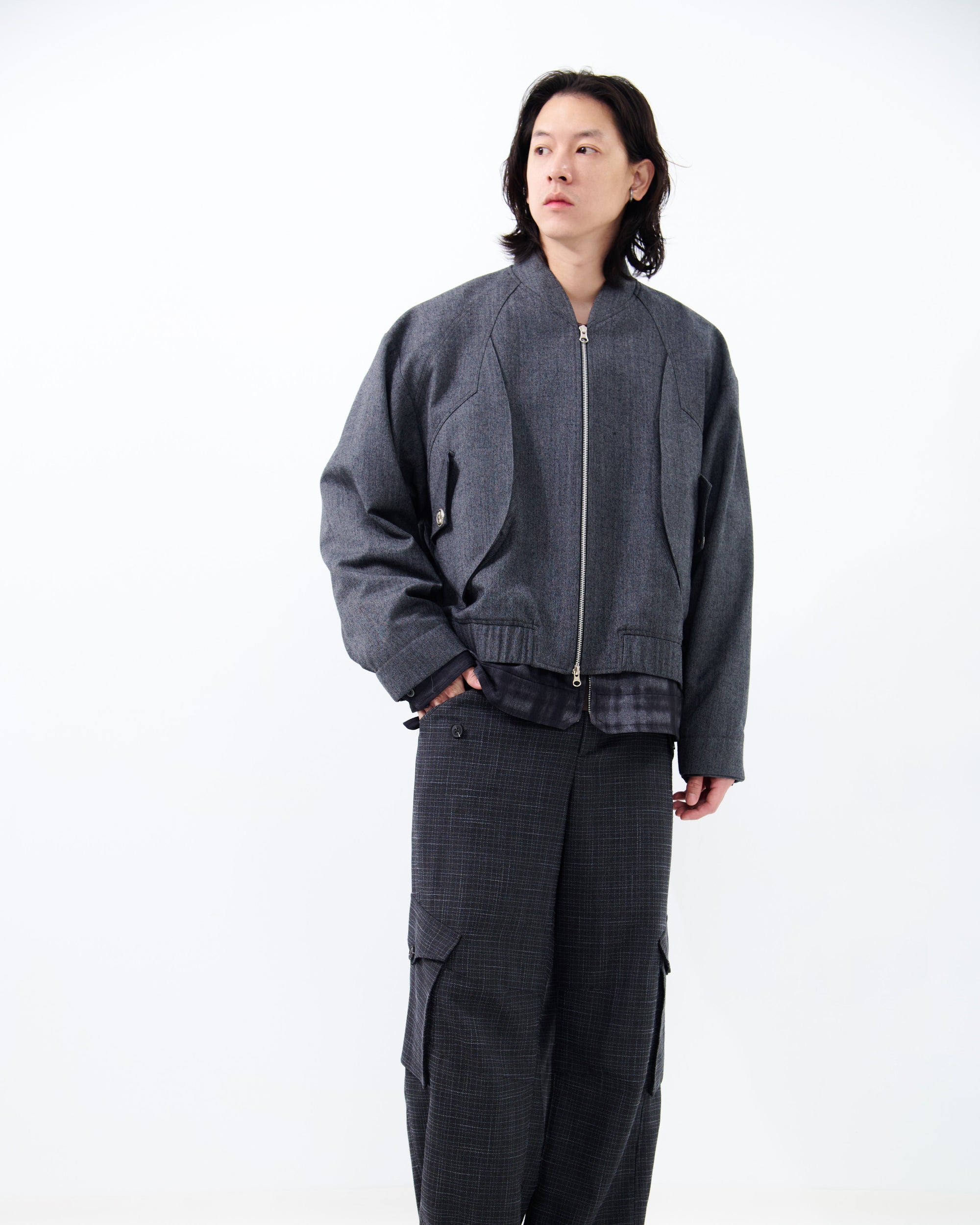 NO COLLAR BOMBER JACKET | GRAY