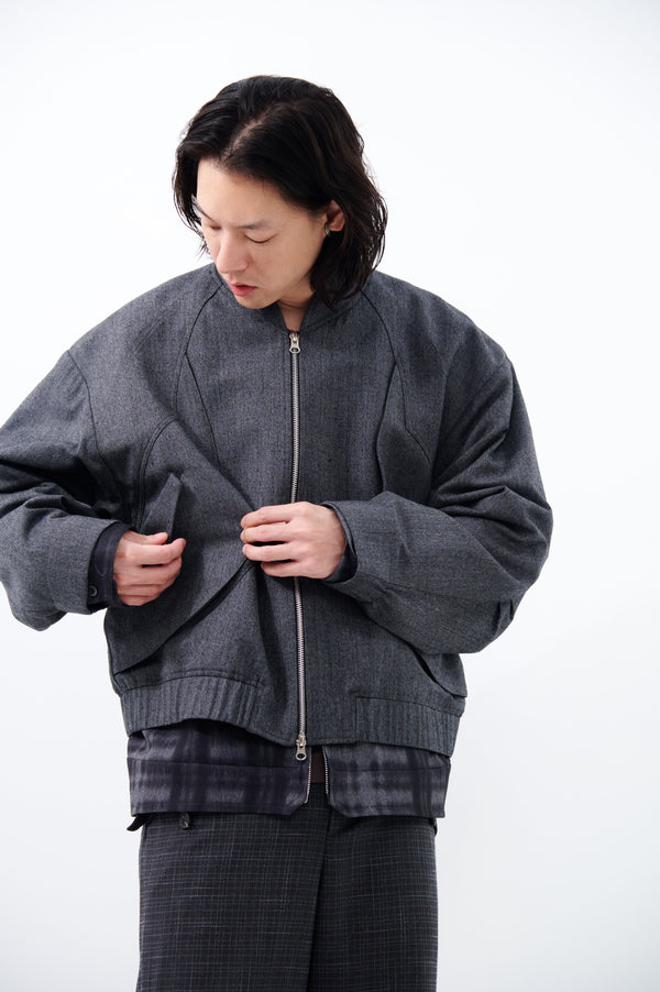 NO COLLAR BOMBER JACKET | GRAY