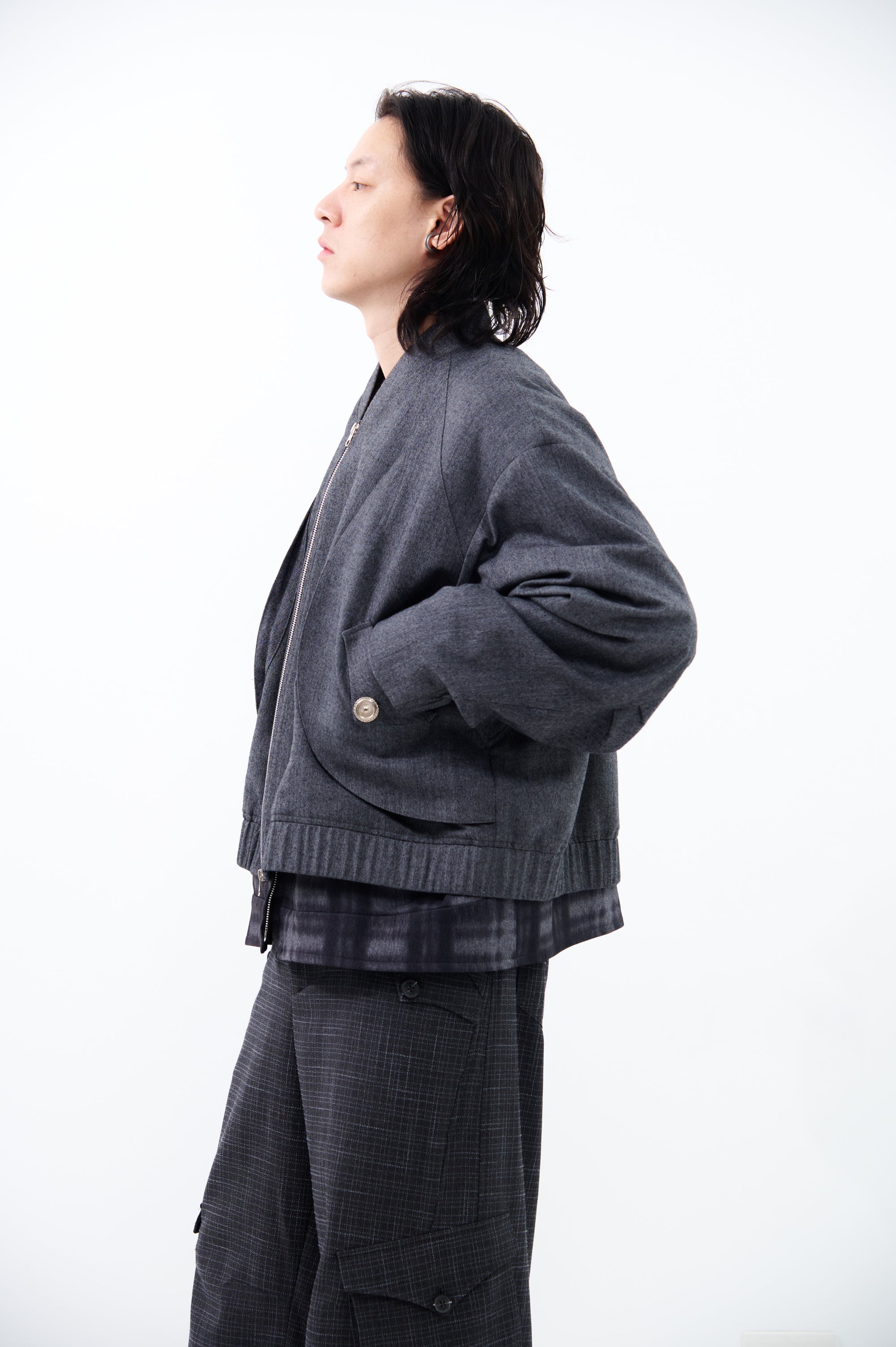 NO COLLAR BOMBER JACKET | GRAY