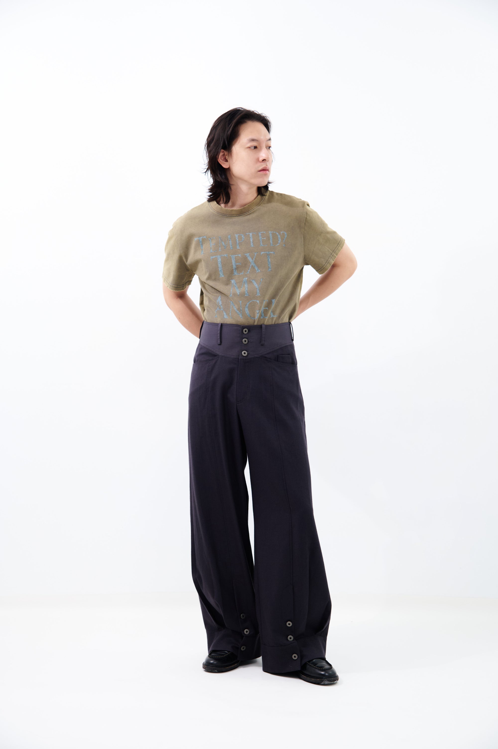 CUFF WIDE-LEG TROUSERS | Black