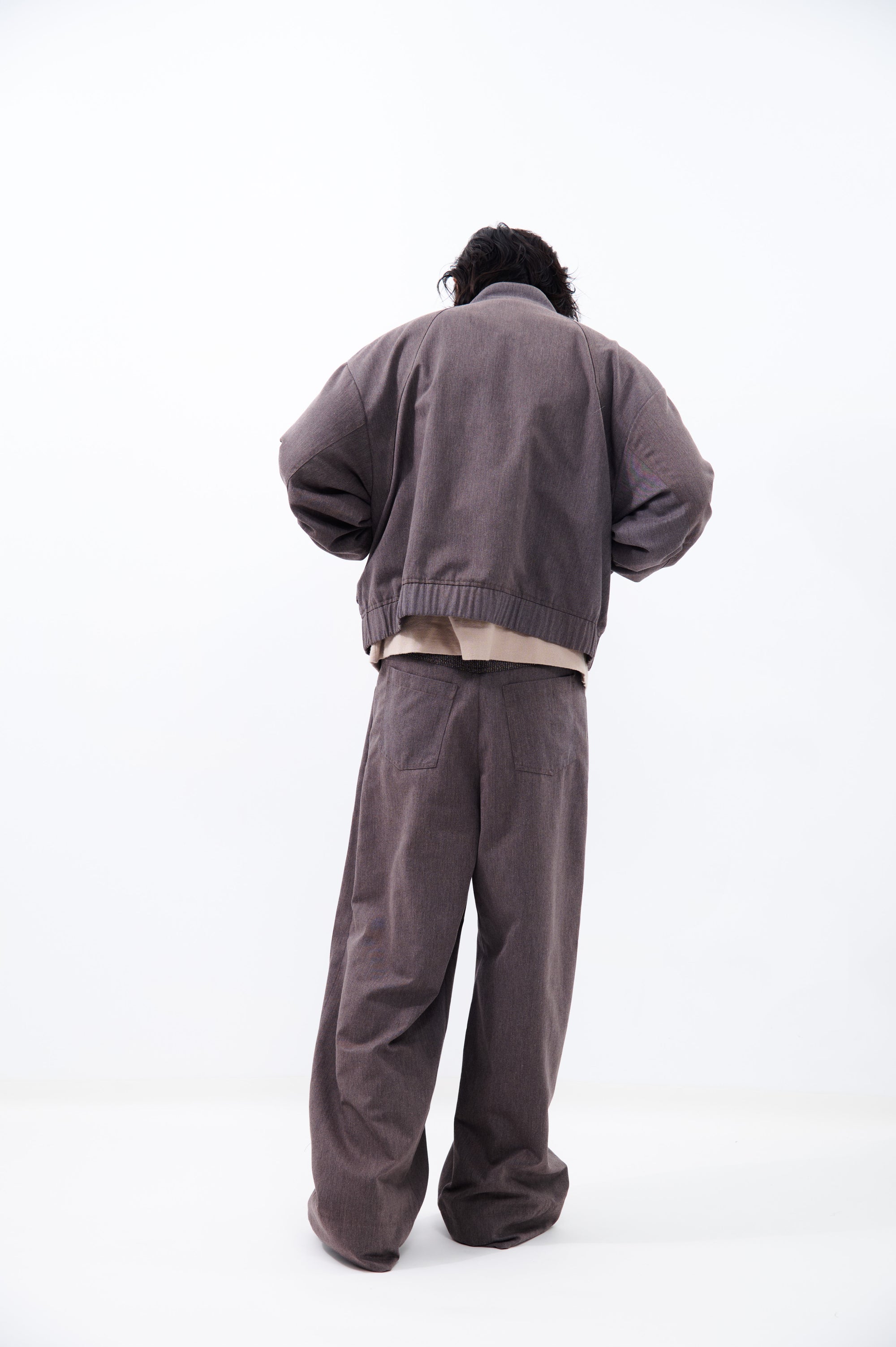 NO COLLAR BOMBER JACKET | BROWN