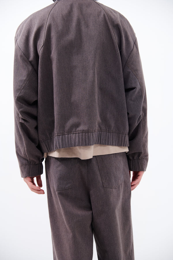 NO COLLAR BOMBER JACKET | BROWN