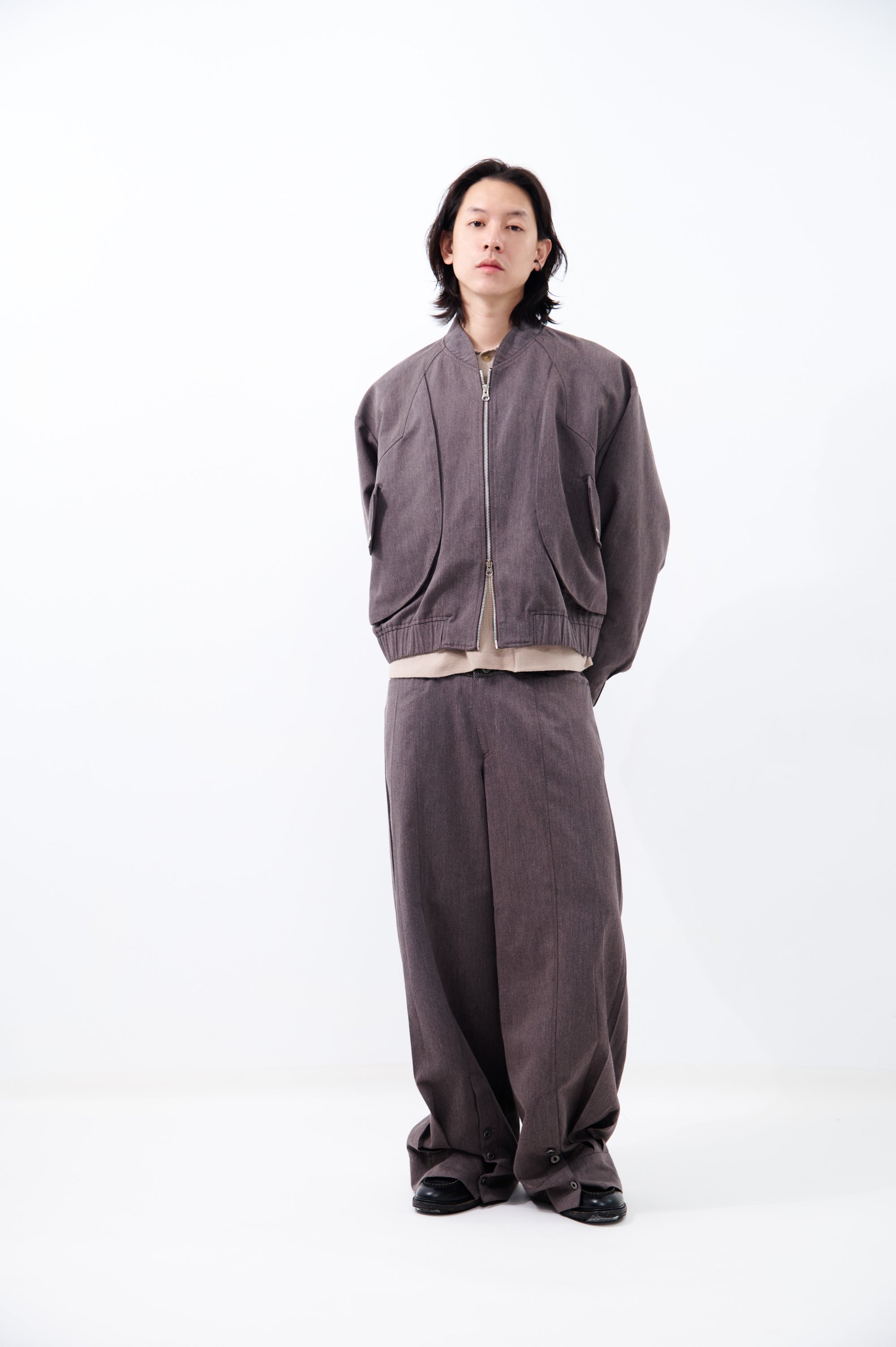 NO COLLAR BOMBER JACKET | BROWN