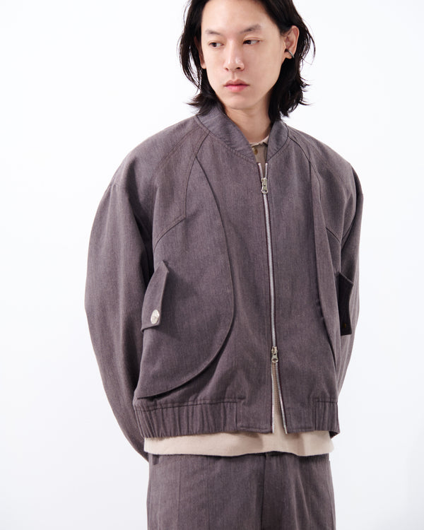 NO COLLAR BOMBER JACKET | BROWN