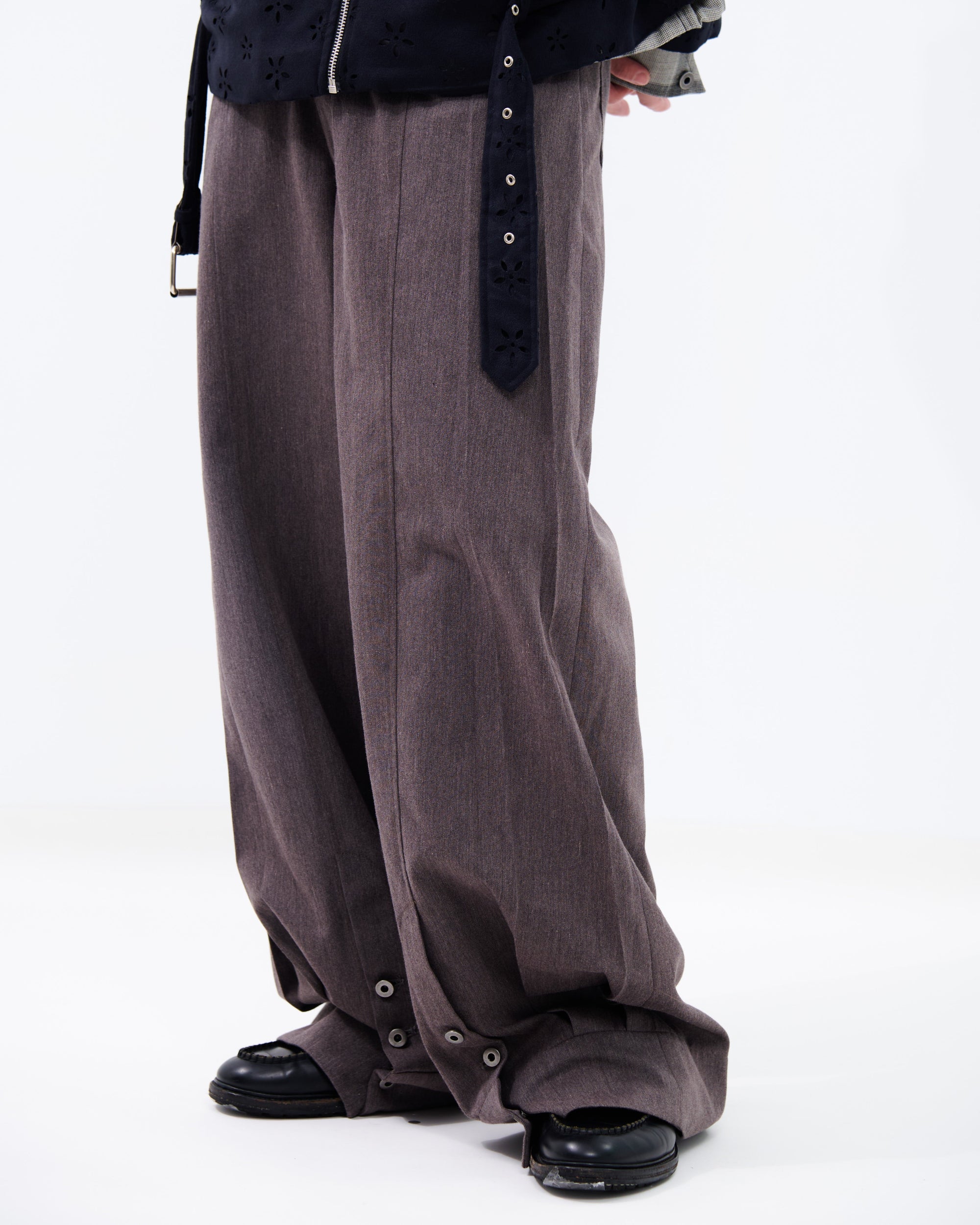 CUFF WIDE-LEG TROUSERS | Brown