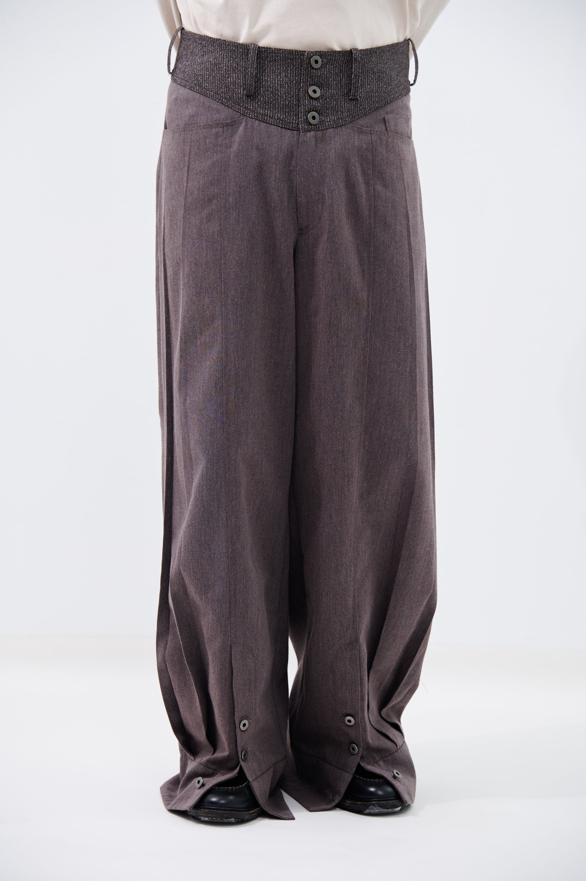 CUFF WIDE-LEG TROUSERS | Brown