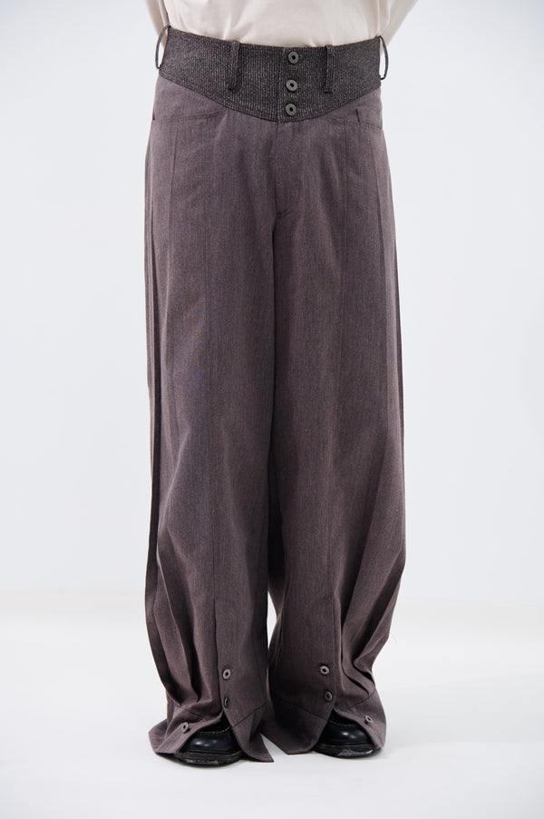 CUFF WIDE-LEG TROUSERS | Brown