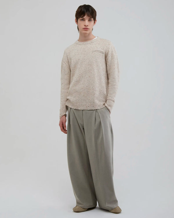 前褶寬西褲｜灰米