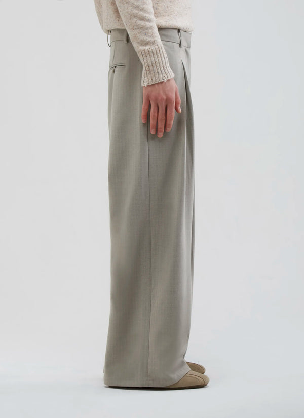 前褶寬西褲｜灰米