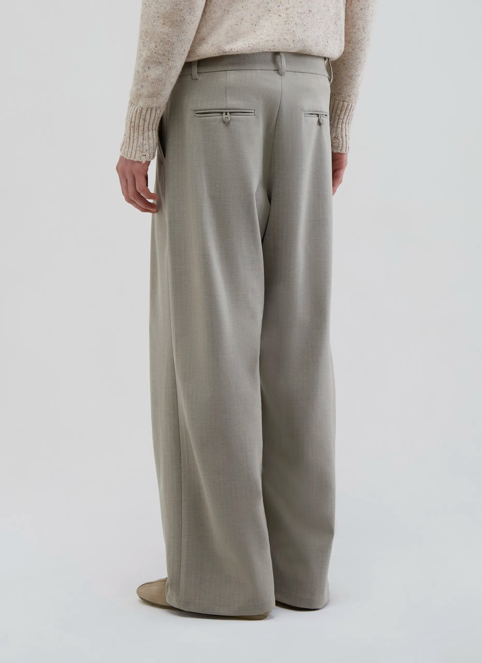 前褶寬西褲｜灰米