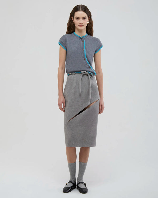 針織斜襟上衣｜灰藍