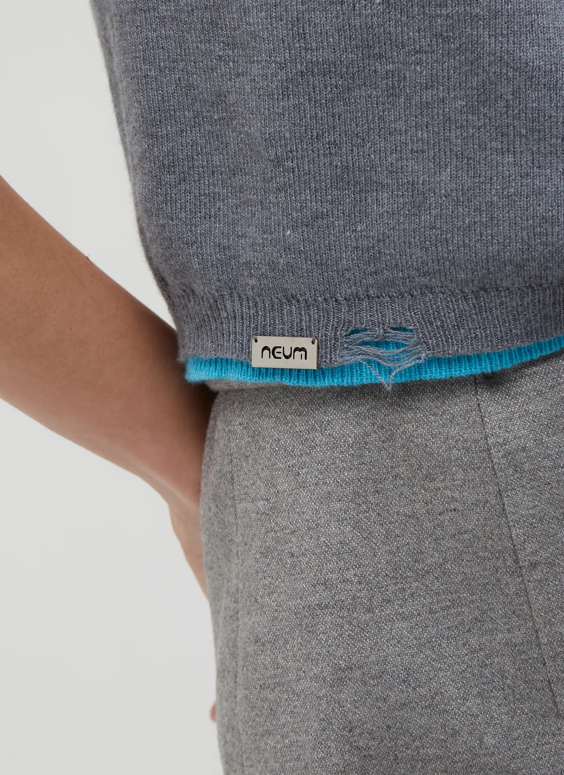 針織斜襟上衣｜灰藍