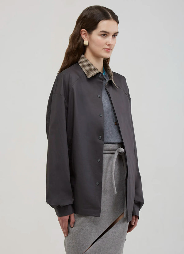 拼接領抽繩襯衫｜深灰