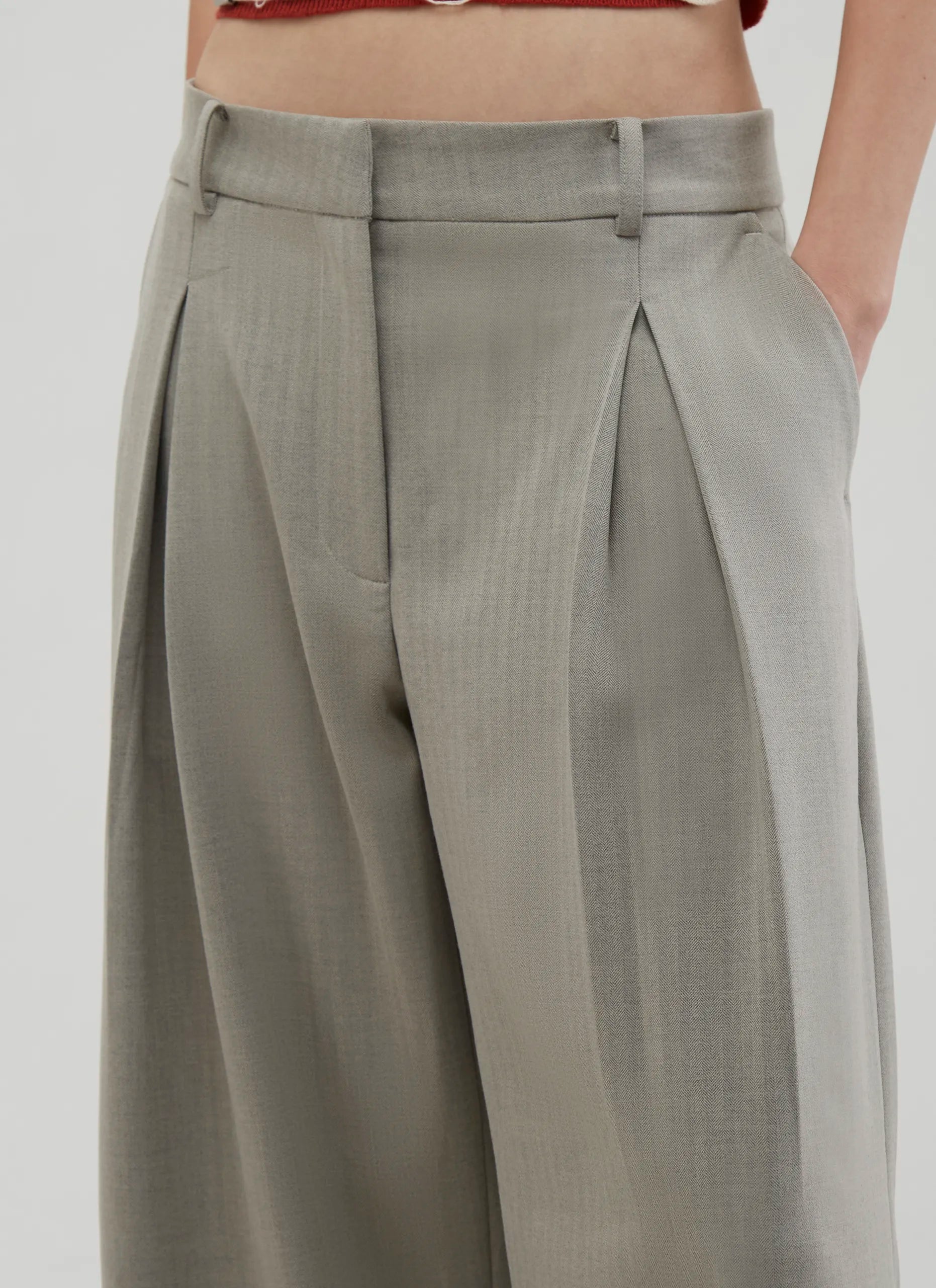 前褶寬西褲｜灰米