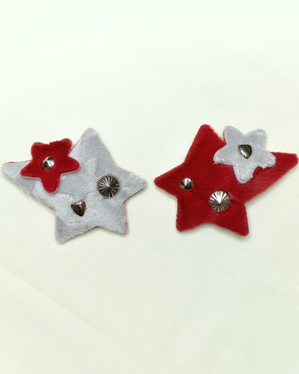 超大星星卯釘髮夾｜紅灰