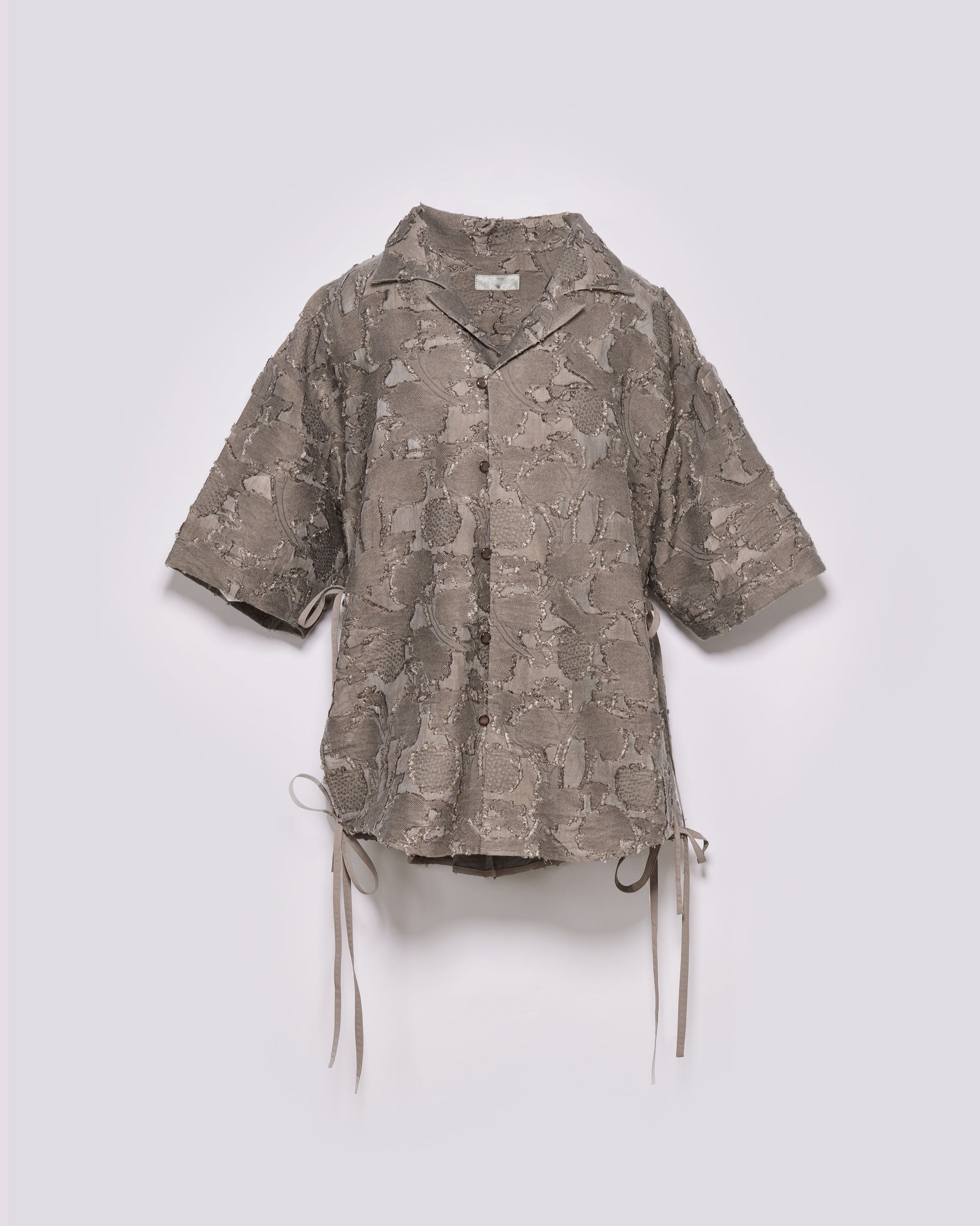 古巴領綁帶襯衫｜灰