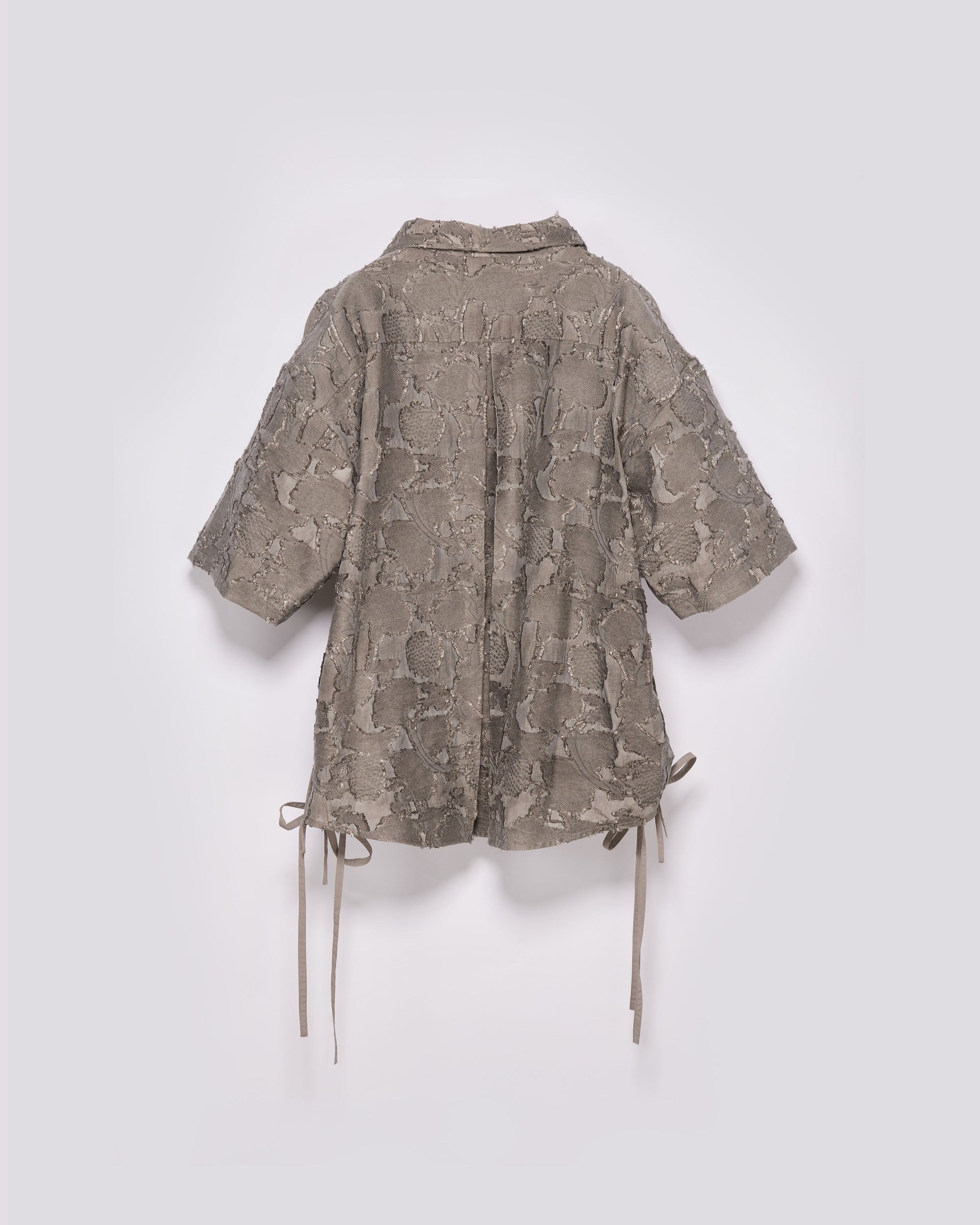 古巴領綁帶襯衫｜灰