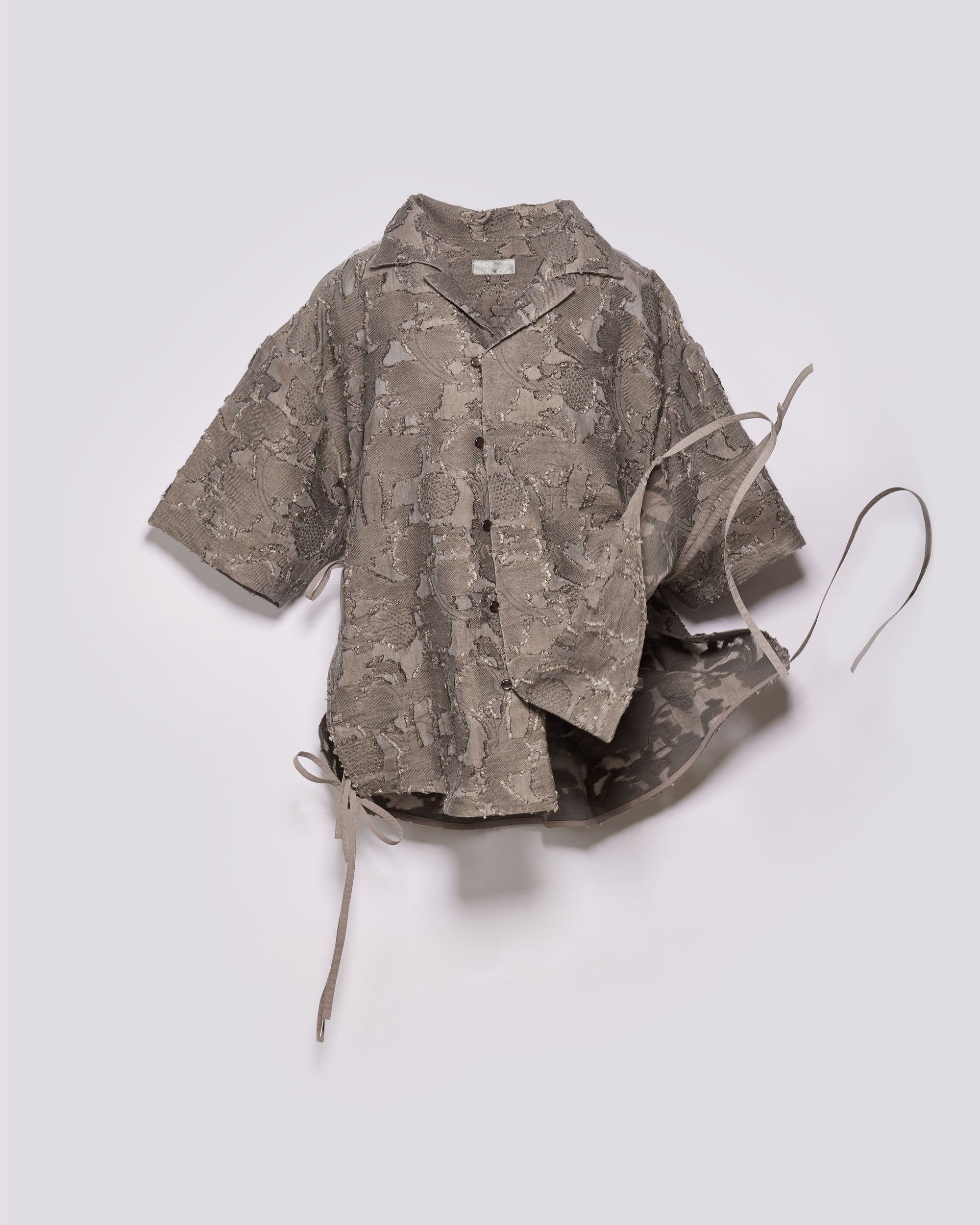 古巴領綁帶襯衫｜灰