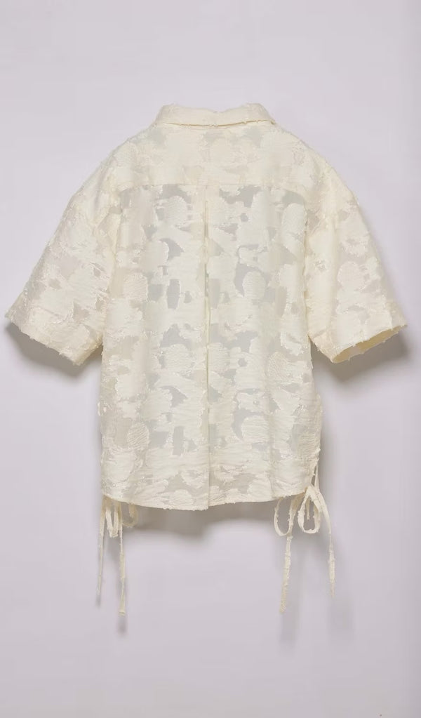 古巴領綁帶襯衫｜米白