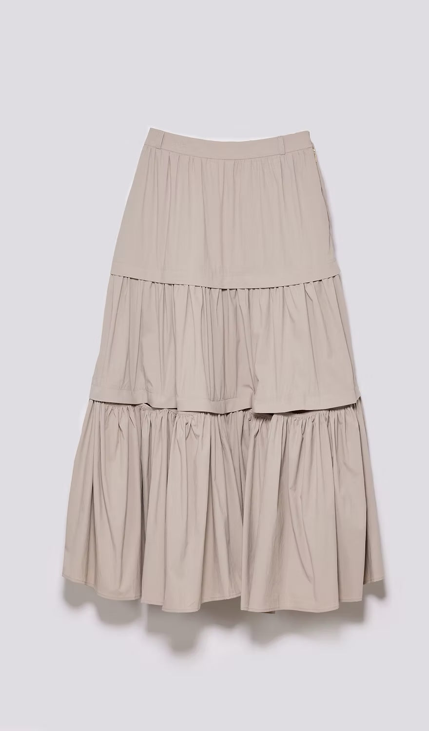 抽皺鏤空三層淺灰長裙｜淺灰