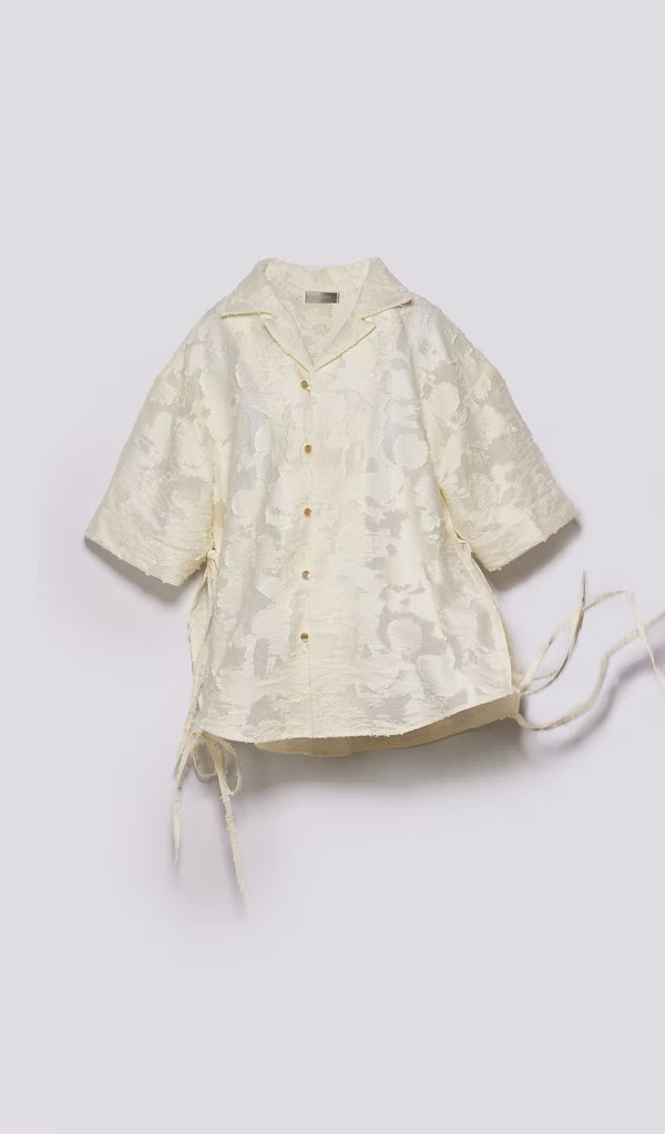 古巴領綁帶襯衫｜米白