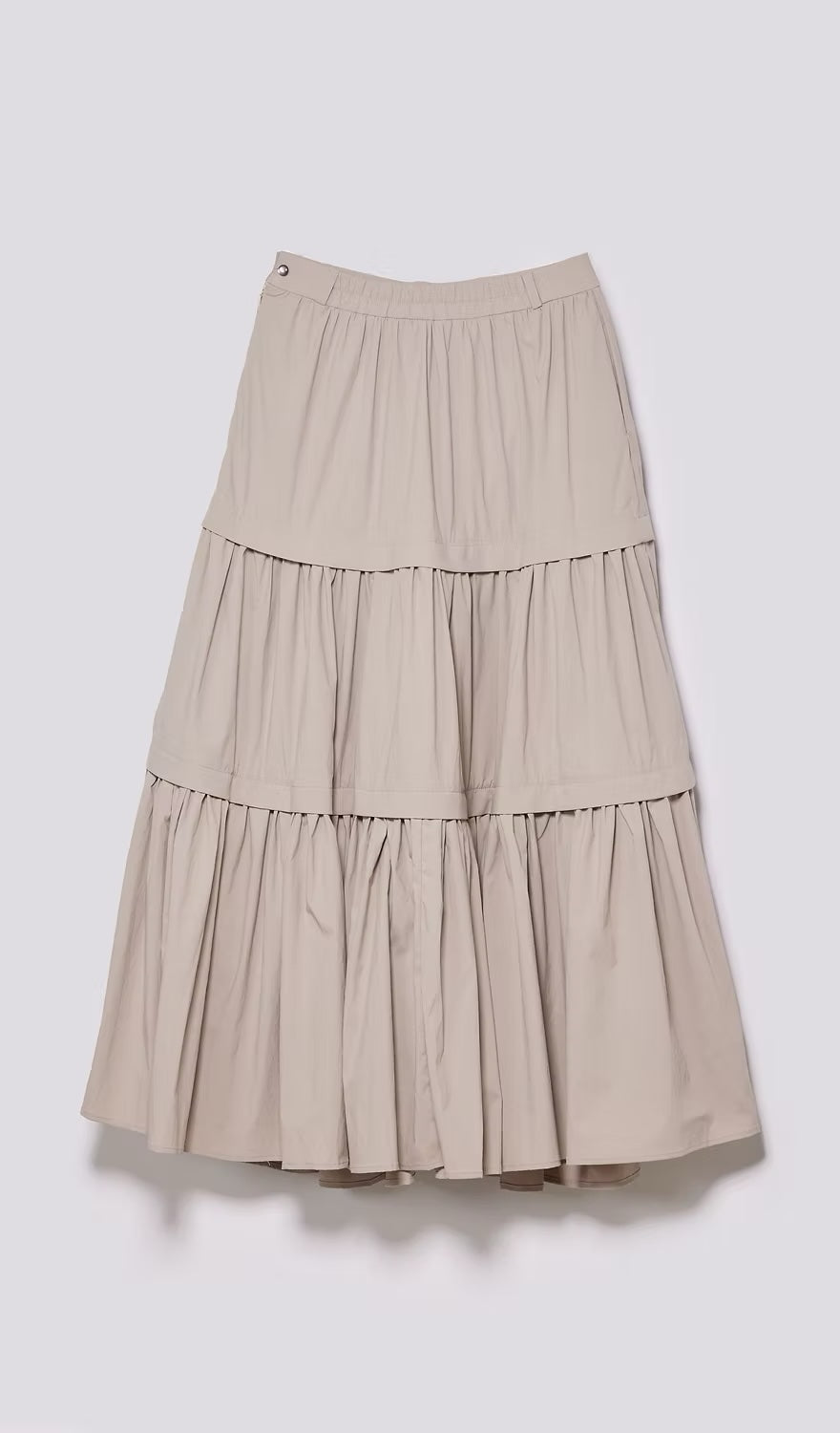 抽皺鏤空三層淺灰長裙｜淺灰