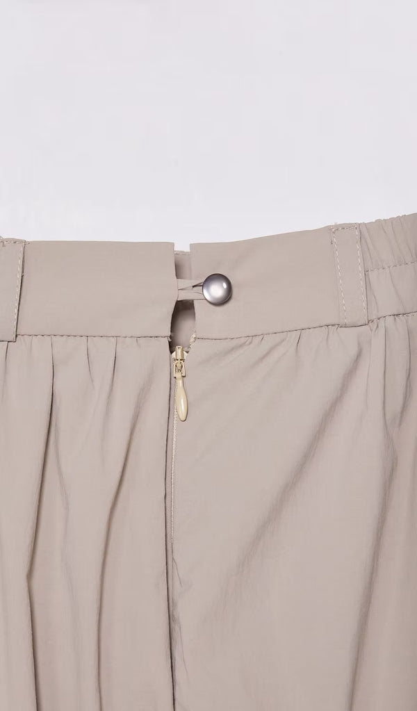 抽皺鏤空三層淺灰長裙｜淺灰