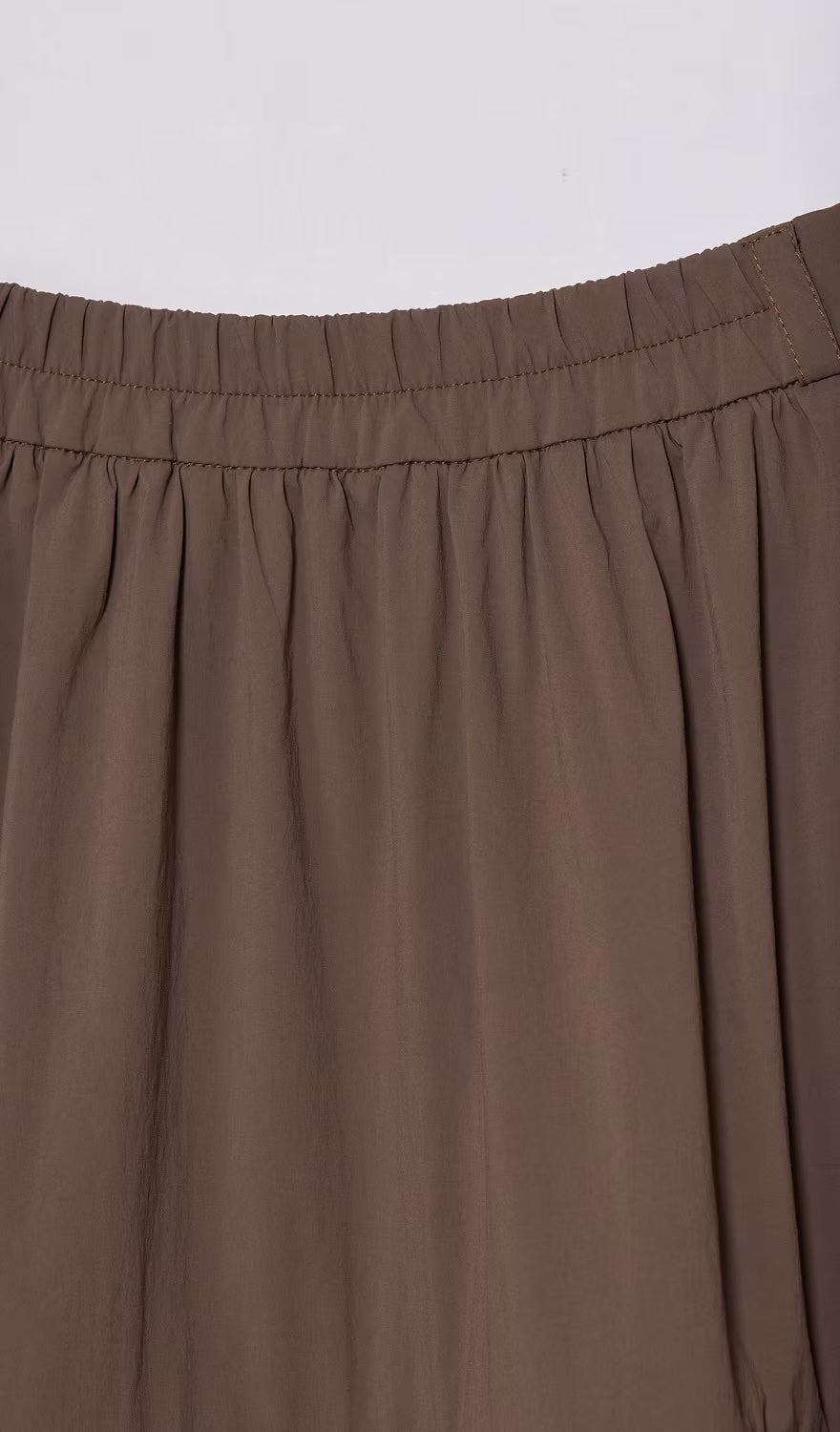 抽皺鏤空三層淺灰長裙｜棕
