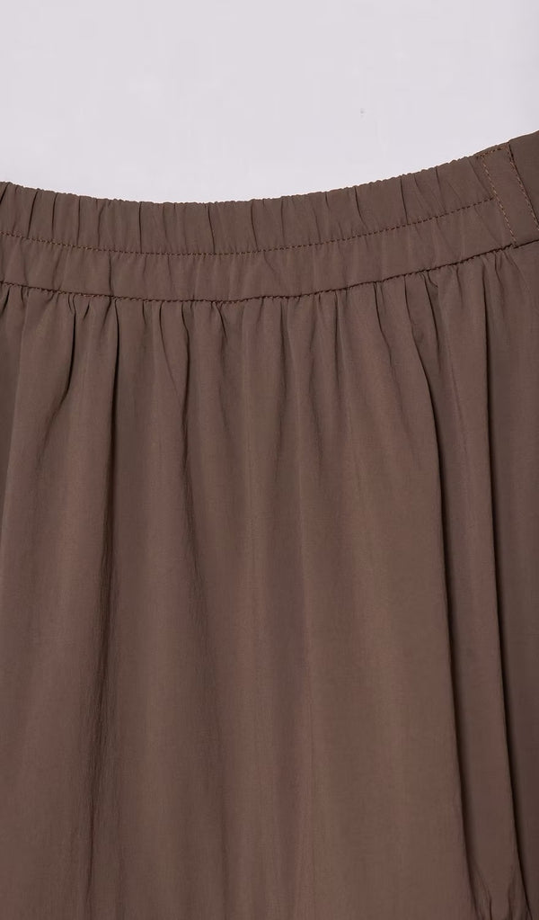 抽皺鏤空三層淺灰長裙｜棕