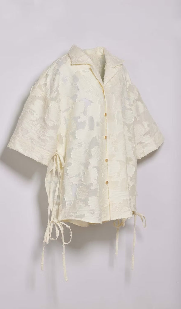 古巴領綁帶襯衫｜米白