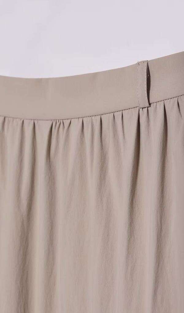 抽皺鏤空三層淺灰長裙｜淺灰