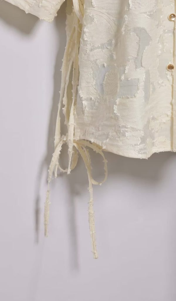 古巴領綁帶襯衫｜米白