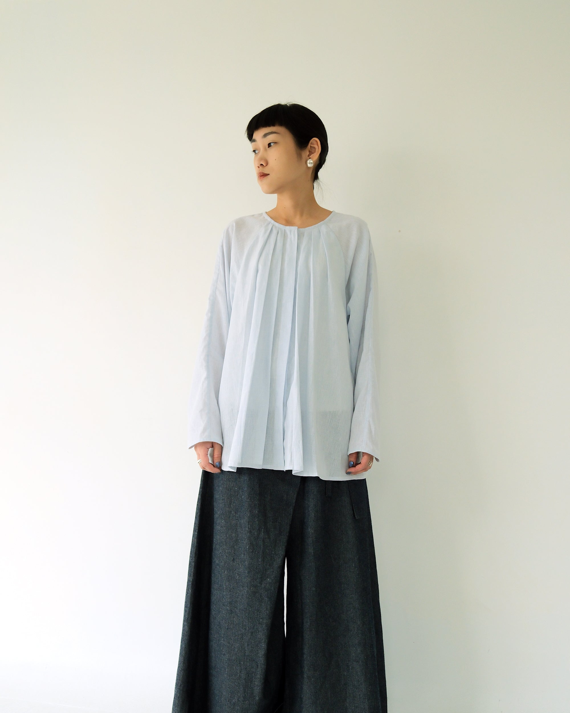 琵琶袖散狀襯衫｜淡藍