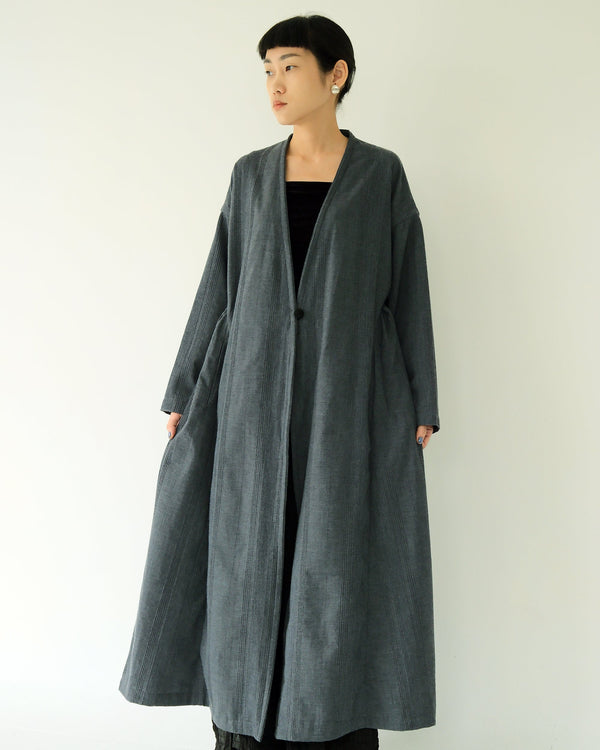 中亞開襟縮腰外套｜藍壓紋