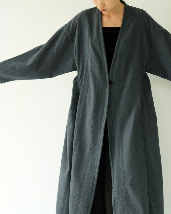 中亞開襟縮腰外套｜藍壓紋