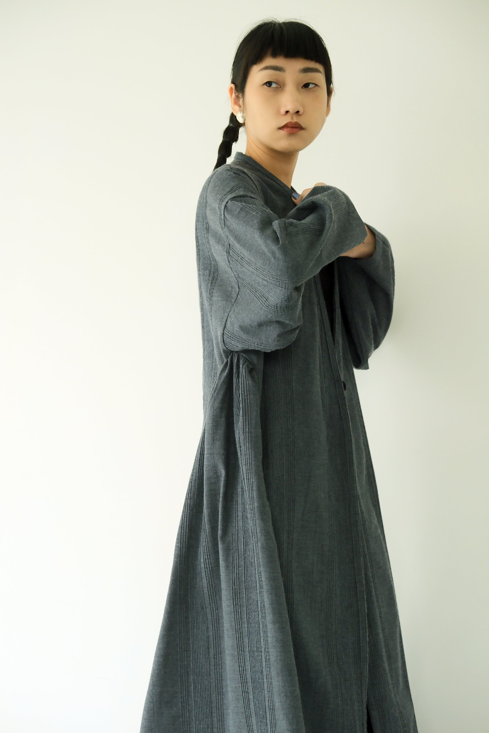 中亞開襟縮腰外套｜藍壓紋