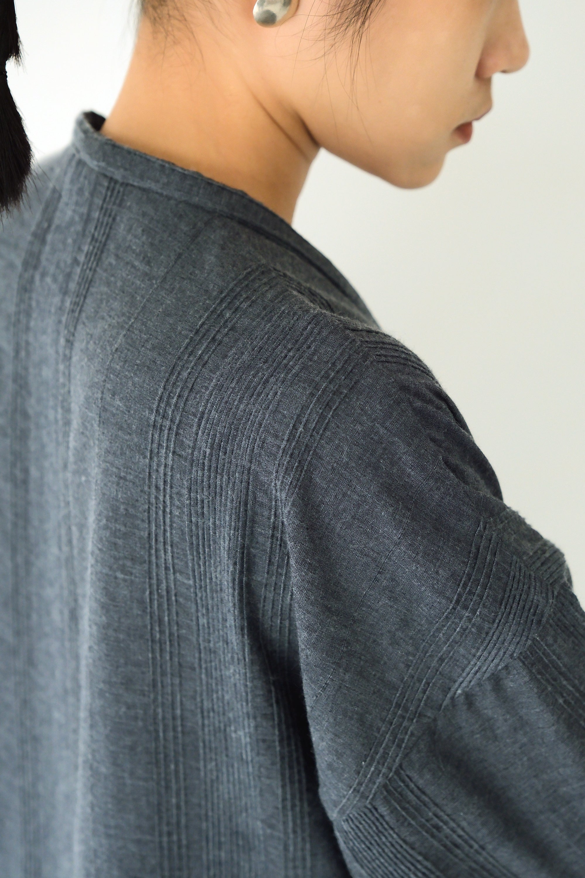 中亞開襟縮腰外套｜藍壓紋