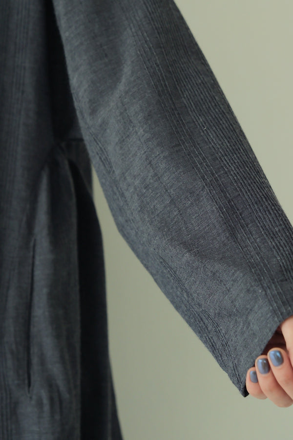 中亞開襟縮腰外套｜藍壓紋