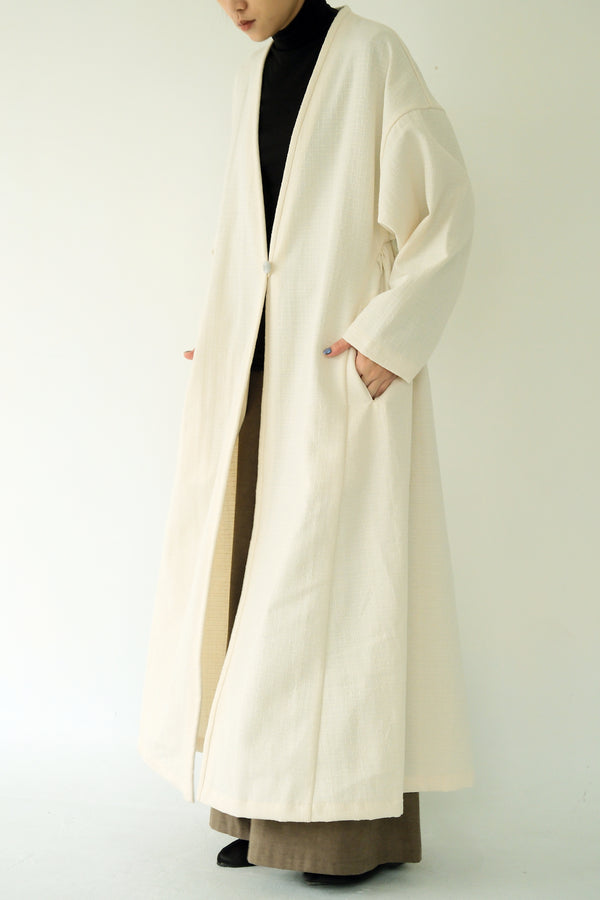 中亞開襟縮腰外套｜米色織紋