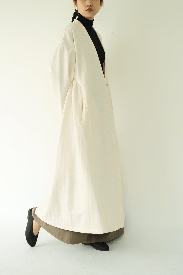 中亞開襟縮腰外套｜米色織紋